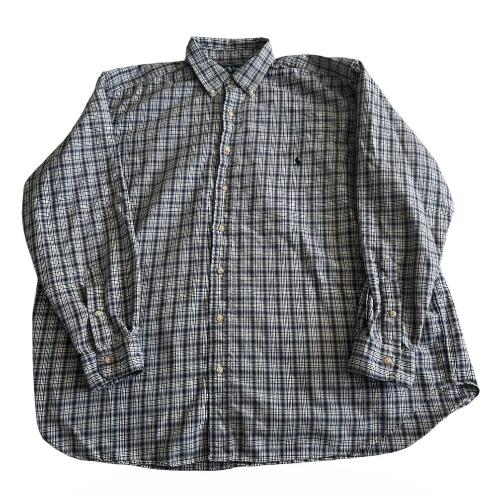 Ralph Lauren Shirt Mens Big 2X Blue Plaid Classic Fit Long Sleeve Button Down